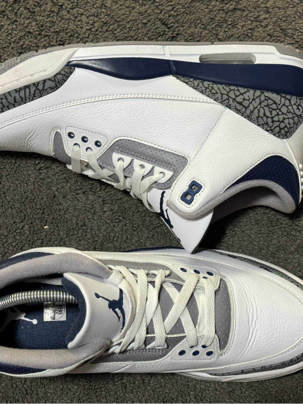 Jordan Men’s White Navy Gray Leather Sneakers